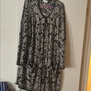 Sigrid Olsen Black  and Cream Floral Long Cardigan size 2X